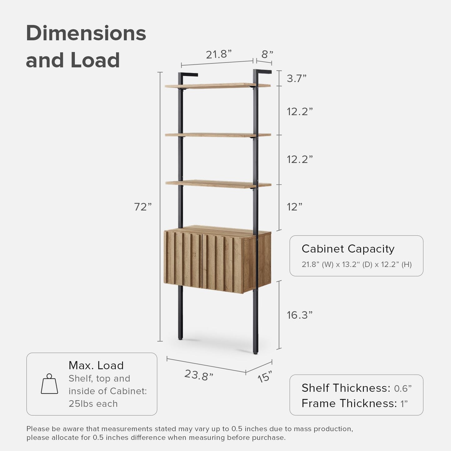 mopio Norwin Ladder Book Shelf, Wall Bookshelf, Farmhouse Industrial Bookcase, Narrow Slim Organizer Display Shelves, Living Room, Bedroom (3 Tier Cabinet, Single)