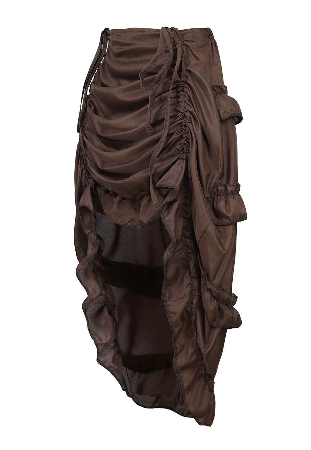 Kranchungel Womens Steampunk Skirt Pirate Costume Victorian Cosplay Ruffle High Low Outfits Medium/Large Brown