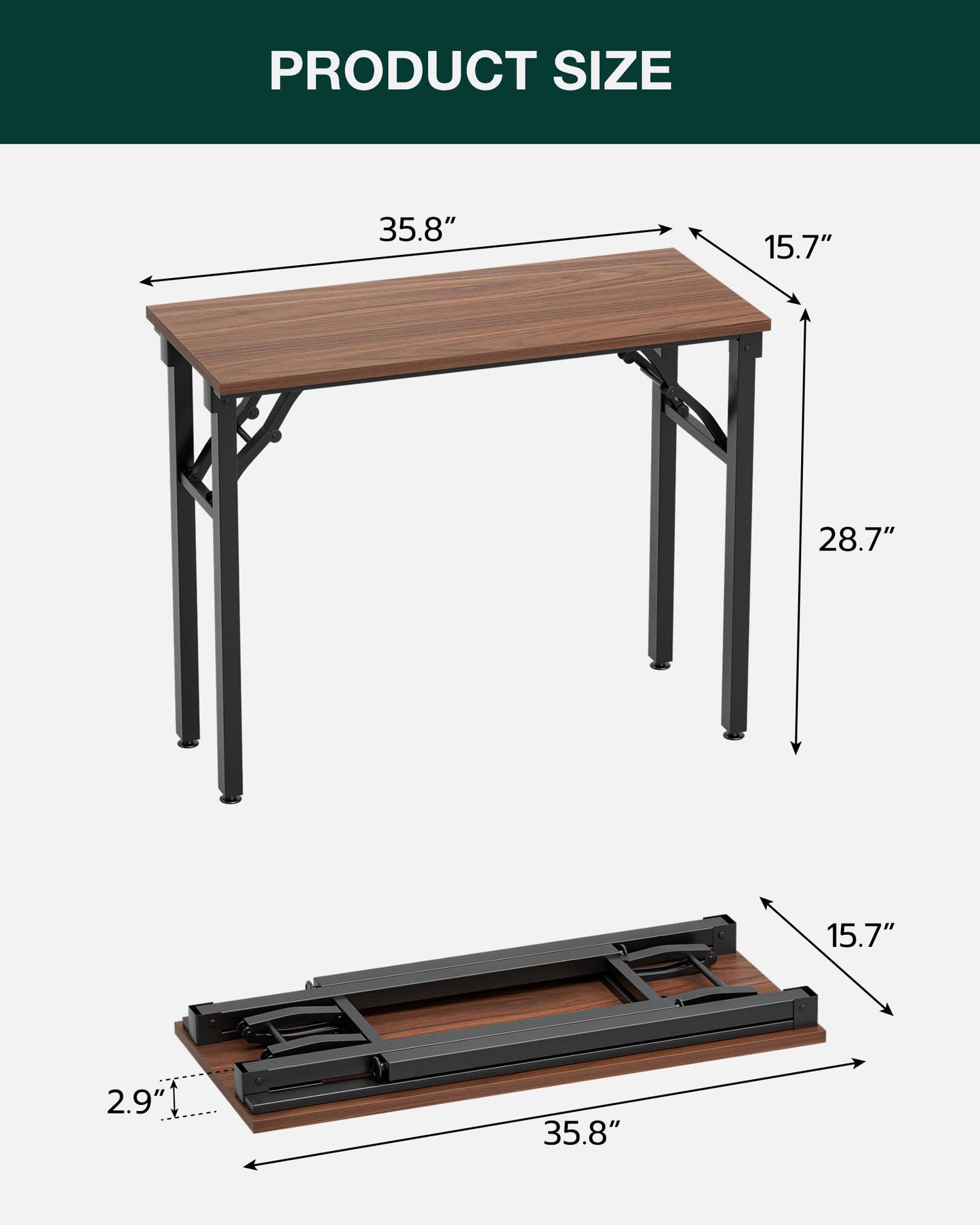 Frylr Small Folding Computer Desk β Portable 35.8 Inch Foldable Laptop Table, Collapsible and Compact for Easy Storage and Fast Setup, Lightweight for Small Spaces, Craft and Study Use, Dark Walnut