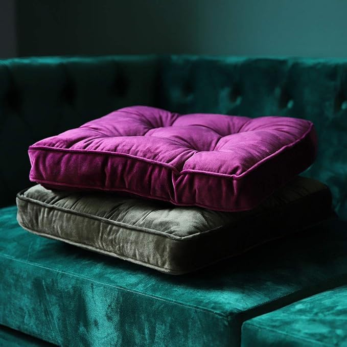 vctops Soft Velvet Chair Pads with Ties Comfy Solid Seat Cushion for Dining Chairs, Office Chairs, Hardwood Floors (Purple, 16"x16")