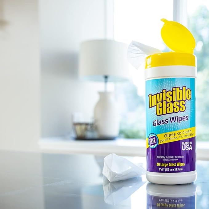 Invisible Glass 90160-2PK Glass Cleaning Wipes, Pre-Moistened, Streak-Free and Lint-Free, Safe for Windows, Mirrors, Windshields, and Tinted Glass, 40 Count (Pack of 2)