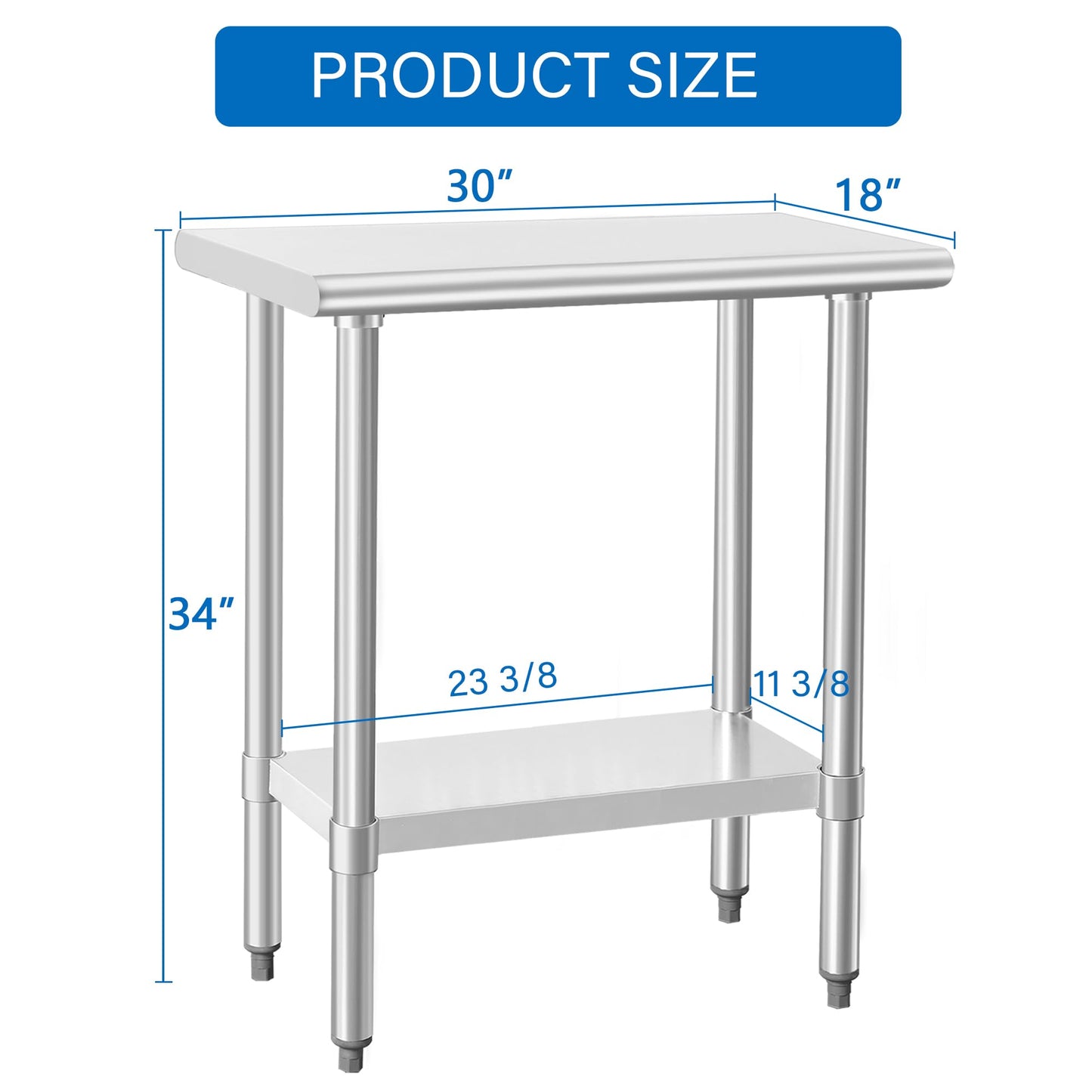 HARDURA Stainless Steel Work Table Commercial 18×30 Inches Kitchen Prep Table and Heavy Duty Commercial Workbench NSF 430 with Undershelf and Galvanized Legs