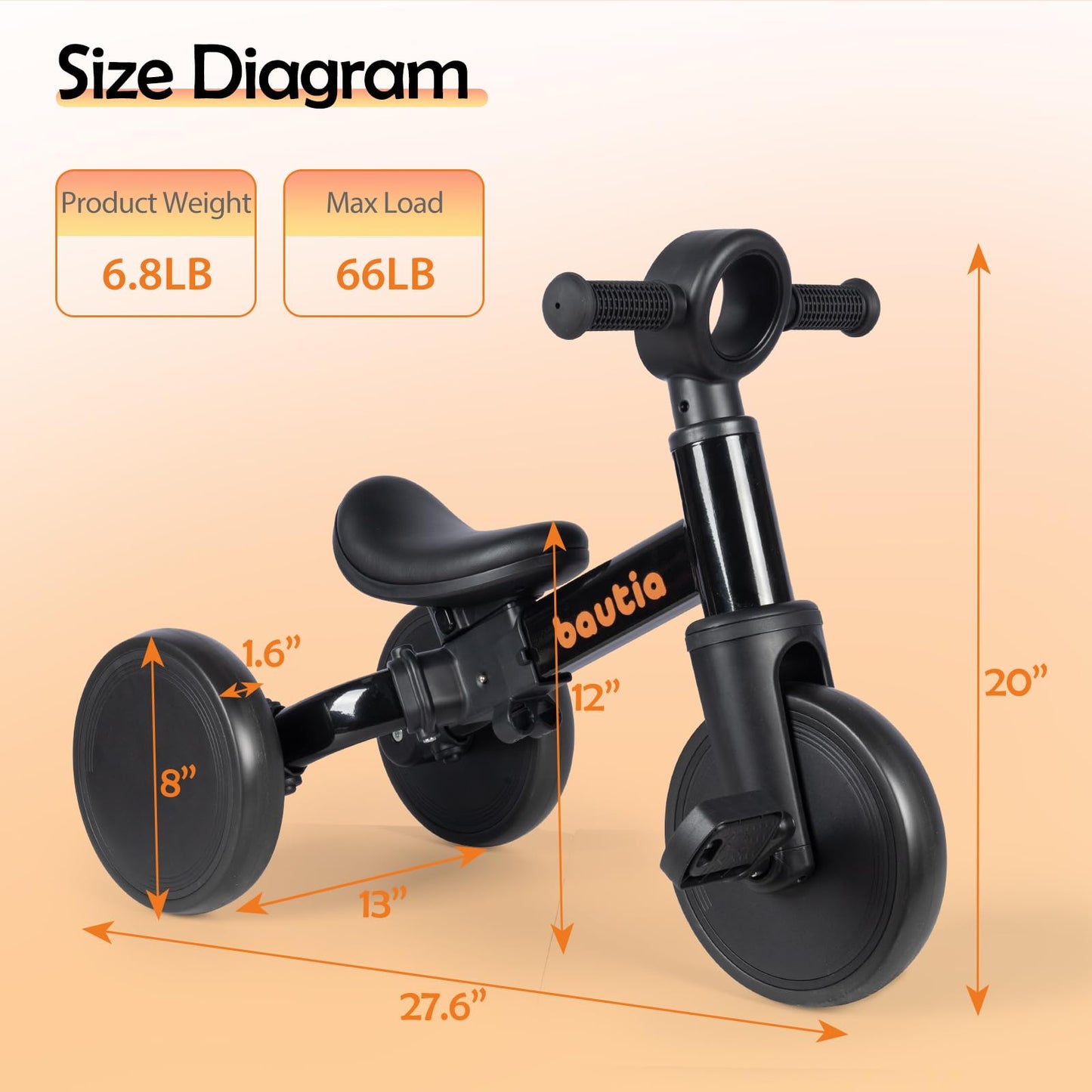 BAUTIA Tricycle for Toddlers 1-3, 4 in 1 Baby Balance Bike 1 2 Year Old Boy Girl Birthday Gift, Kids Bicycle Outdoor Toy with Removable Pedals