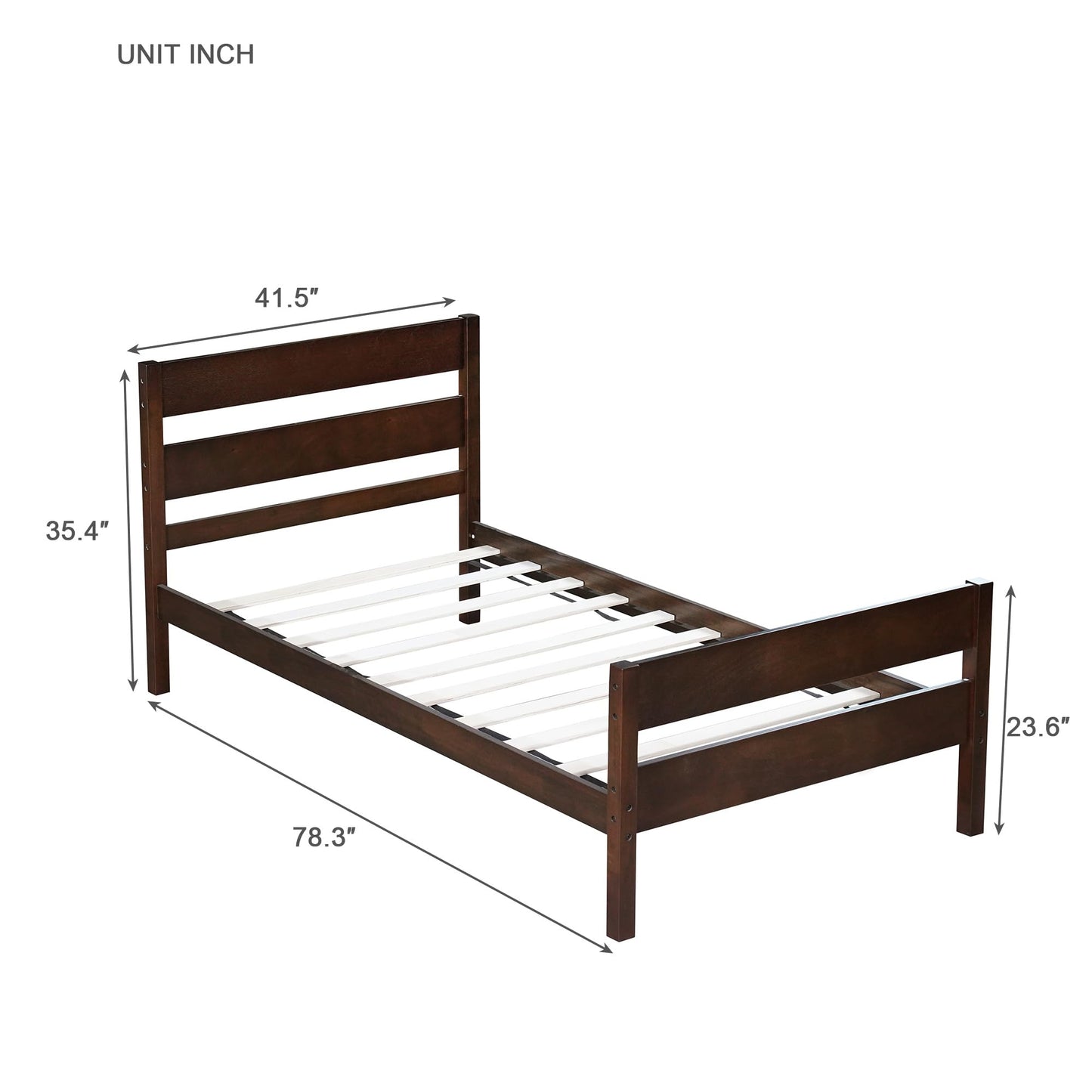 Twin Size Bed Frame with Headboard and Footboard for Kids, Farmhouse Wood Platform Bed with Storage and Slat Support, No Box Spring Needed, Espresso