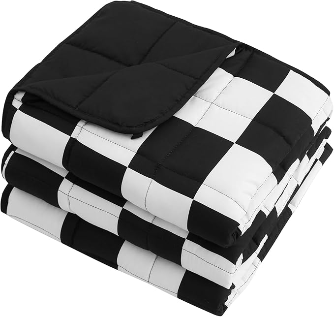 Black Checkered Weighted Blanket for Adults 20lbs, 48"x72", Twin Full Size Cooling Plaid Heavy Throw Blanket for 130-220lbs, Microfiber Soft Thick Big Blankets Weighted Comforter Gift for Sleeping
