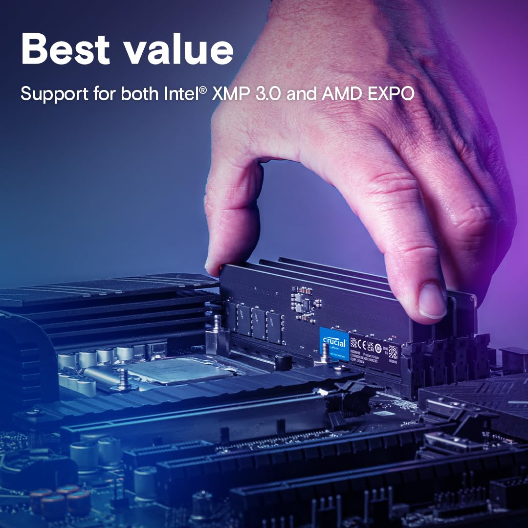 Crucial 16Gb Ddr5 Ram, 5600Mhz (Or 5200Mhz Or 4800Mhz) Desktop Memory, Udimm 288-Pin, Compatible With Intel Core And Amd Ryzen -