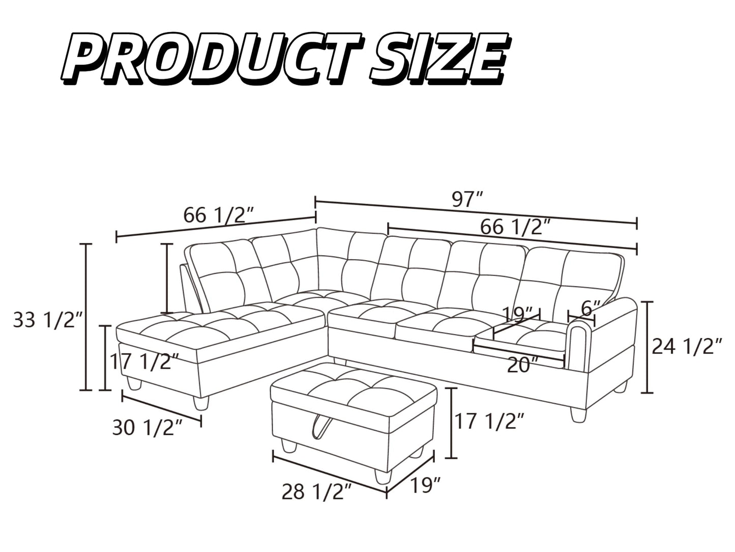 Trygoal L Shaped Couch Sectional Couches with Chaise and Storage Ottoman, 3 Pieces Modular Convertible Sofa for Living Room Furniture Sets and Small Apartment Faux Leather, Grey Blue