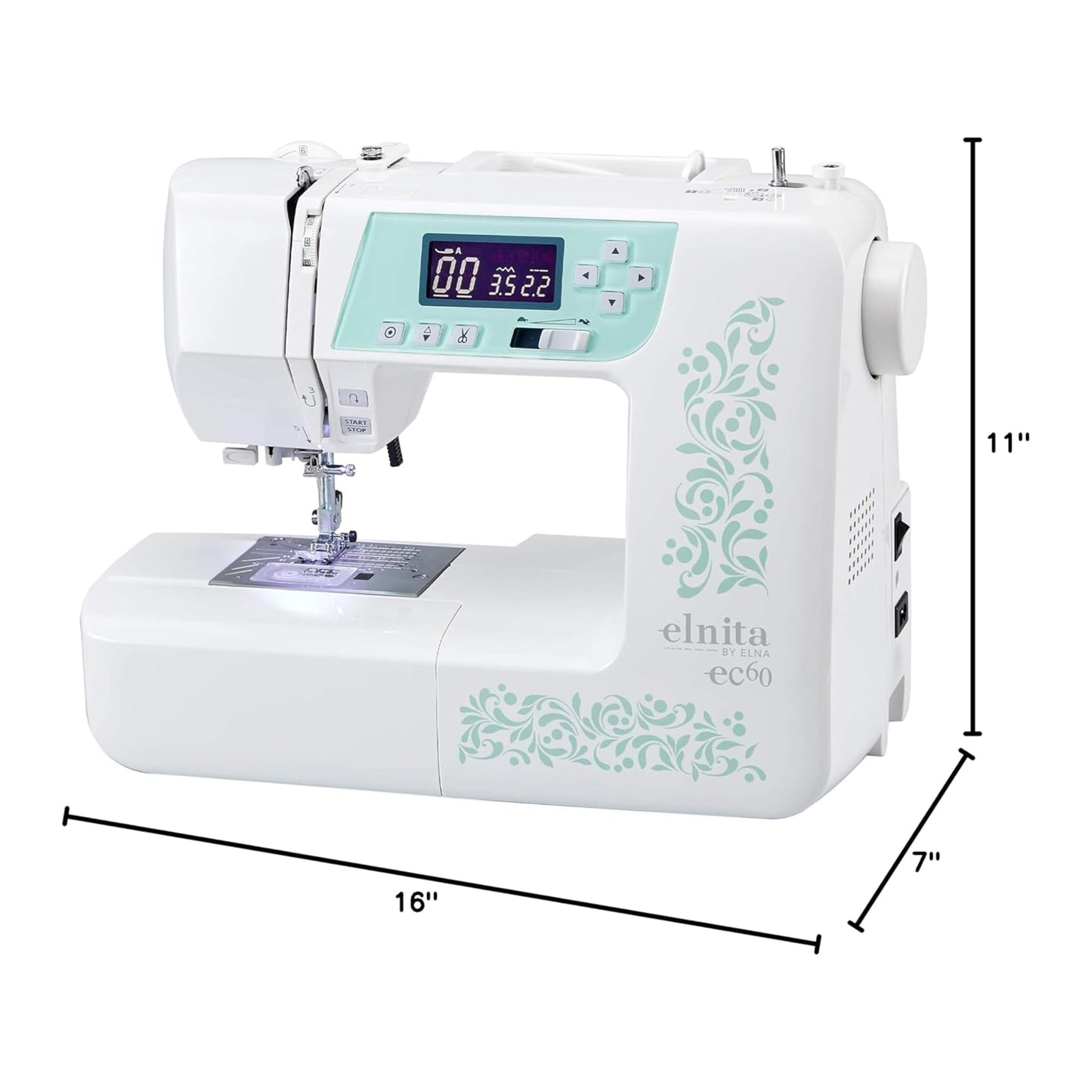 Elna Elnita ec60 Computerized All Around Sewing Machine for Sewing and Quilting with 60 Built-in Stitches, Thread Cutter, Needle Threader, and Locking Stitch Buttons for Home