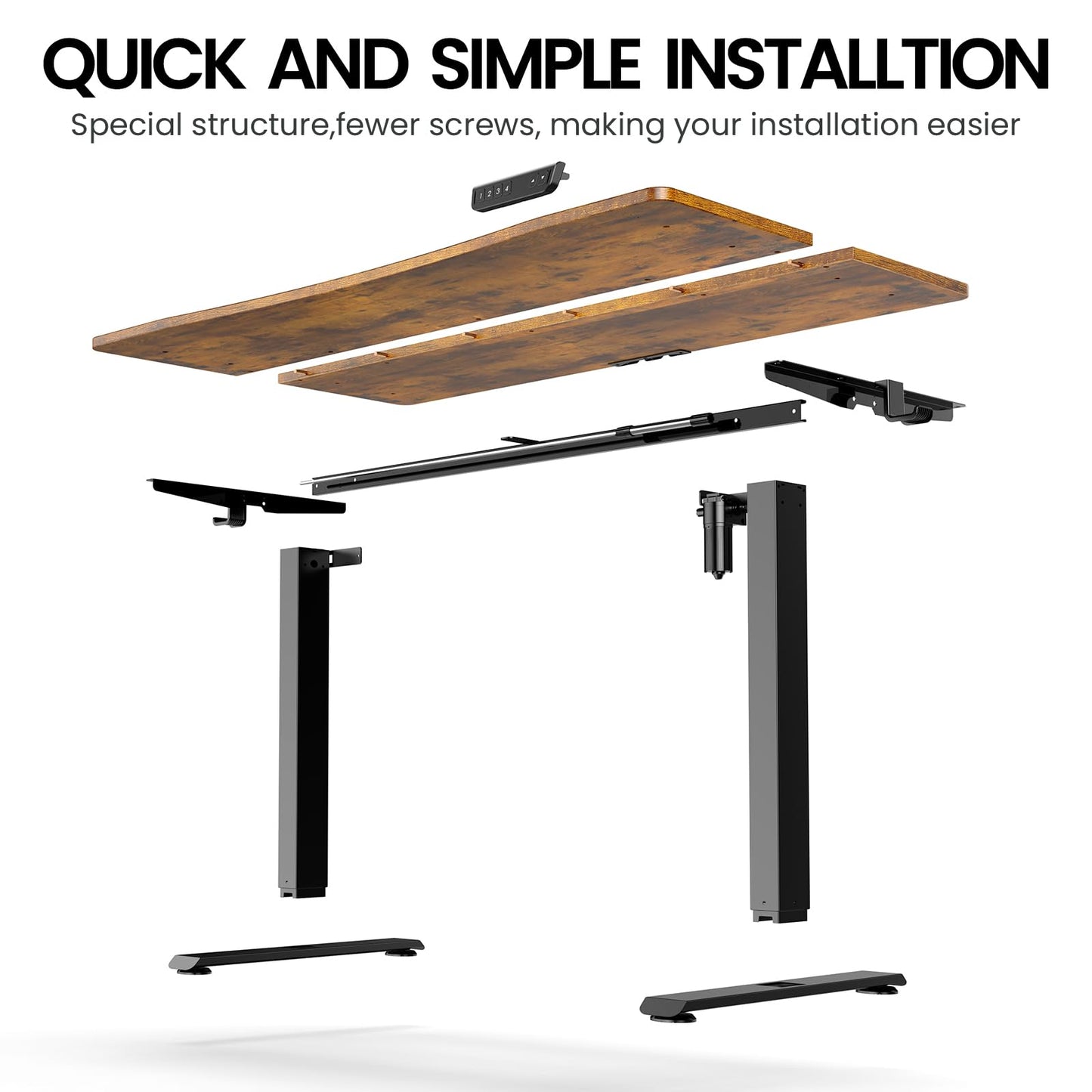 Veken 55 x 28 Inch Electric Standing Desk with Adjustable Height, Sit to Stand Computer Table for Study, Work or Gaming, Home Office Desk Brown
