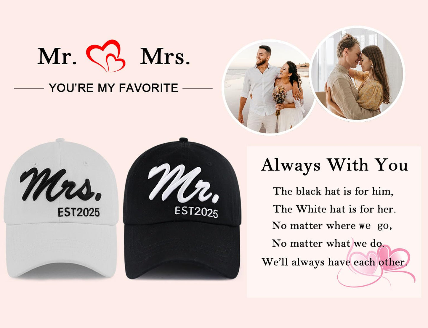 Mr and Mrs Gifts 2025, Bride Groom Baseball Cap, Honeymoon Essentials Matching Mr Mrs Hat, Birthday Wedding Engagement Gifts for Couples Newlyweds