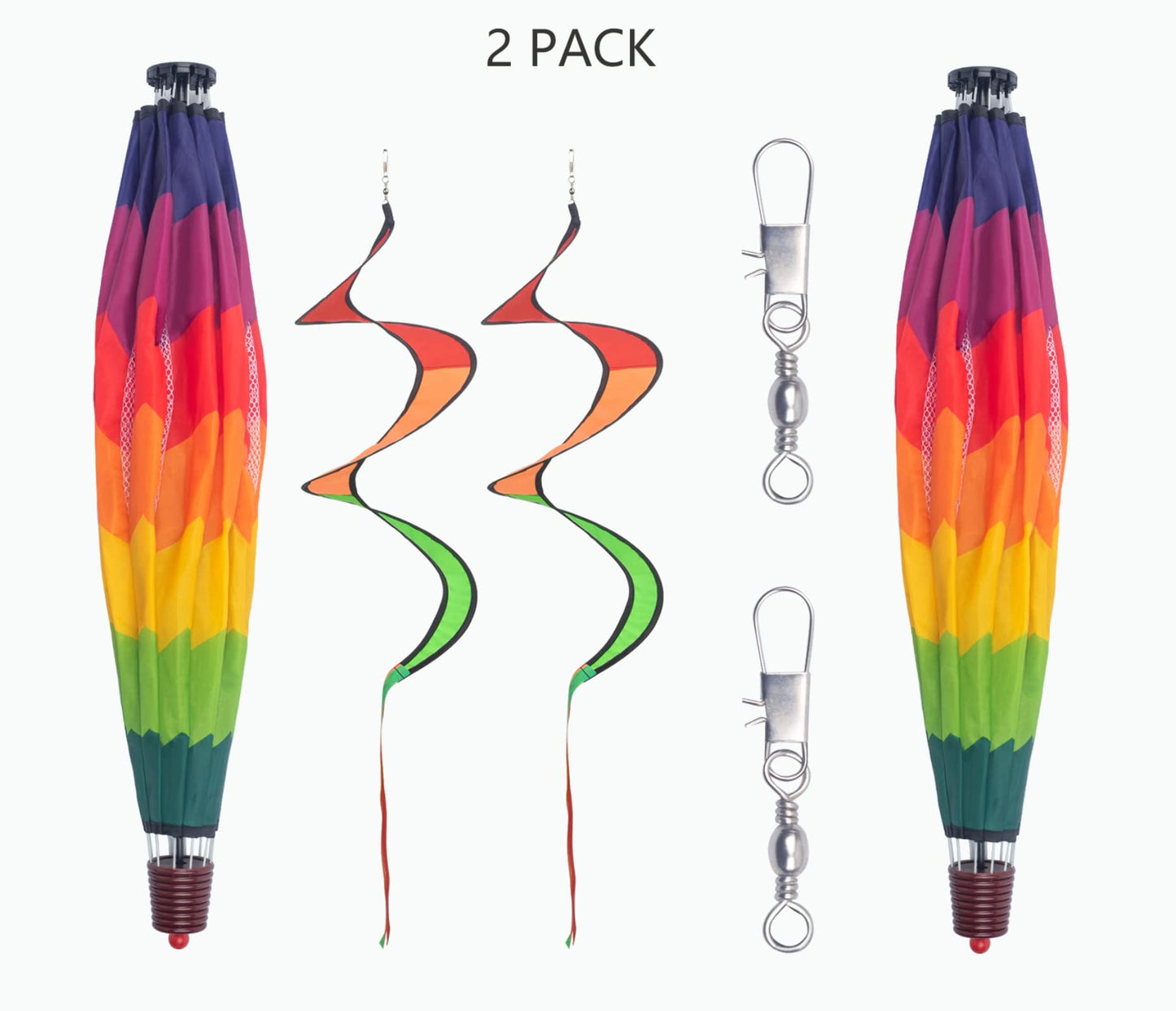 BusyLittleBee 2Pack Multicolor Hot Air Balloon Rainbow Wind Spinner Garden Decor, 59" H x 12" W, Nylon, UV & Weather Resistant, Fully Collapsible