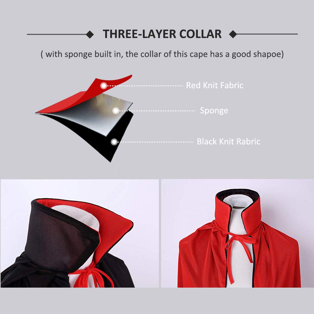 CAKKA Halloween Vampire Cloak, 55β Reversible Halloween Costume Cape with Vampire Teeth and Ears, Double Layer Magician Costume for Unisex Women and Men (Red and Black)
