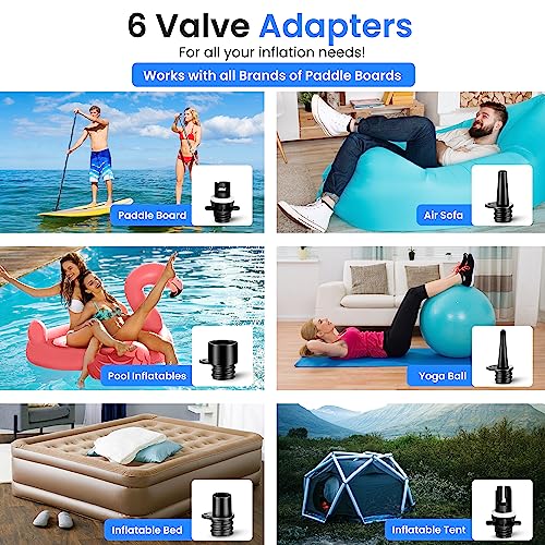 SereneLife Inflatable Stand Up Paddle Board (6 Inches Thick) & Serene Life Digital Electric Air Pump Compressor - 110W 12 ...