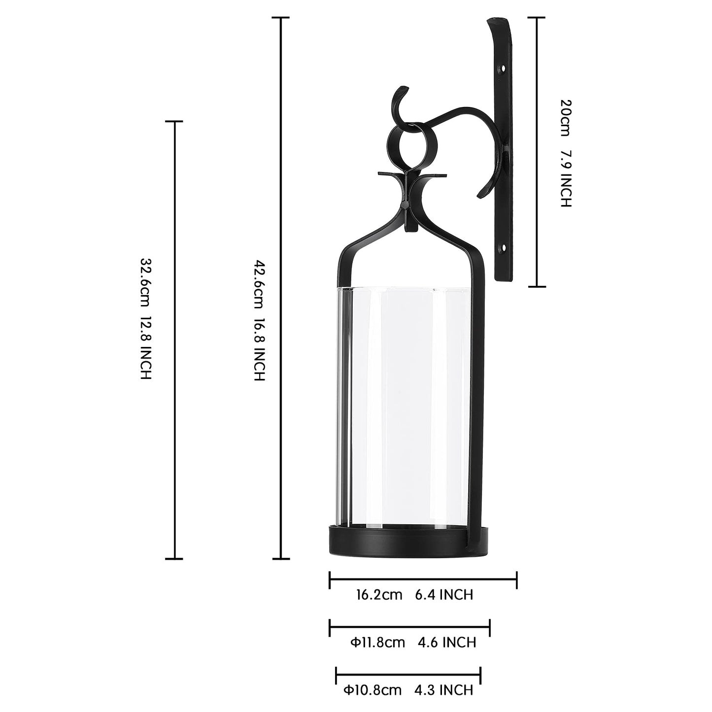 Souliron Hanging Hurricane Glass Wall Sconce Candle Holder Black Metal Wall Decorations HLJ15-291B