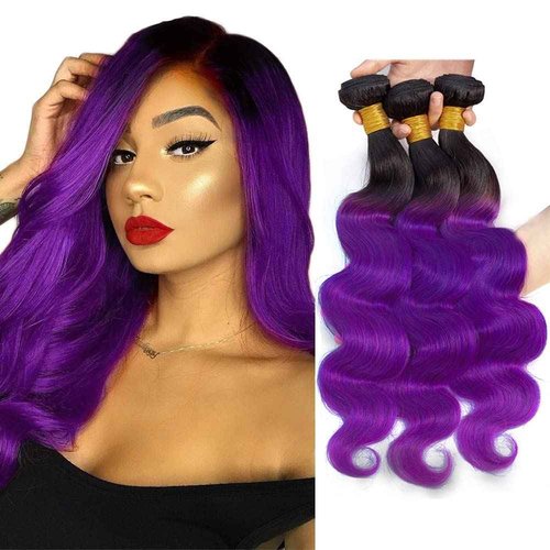 Habiliana Bundles Human Hair 16 18 20 Inch Body Wave T1B Purple Human Hair Bundles 11A Unprocessed Brazilian Virgin Quick Weave Hair Extensions for Black Women