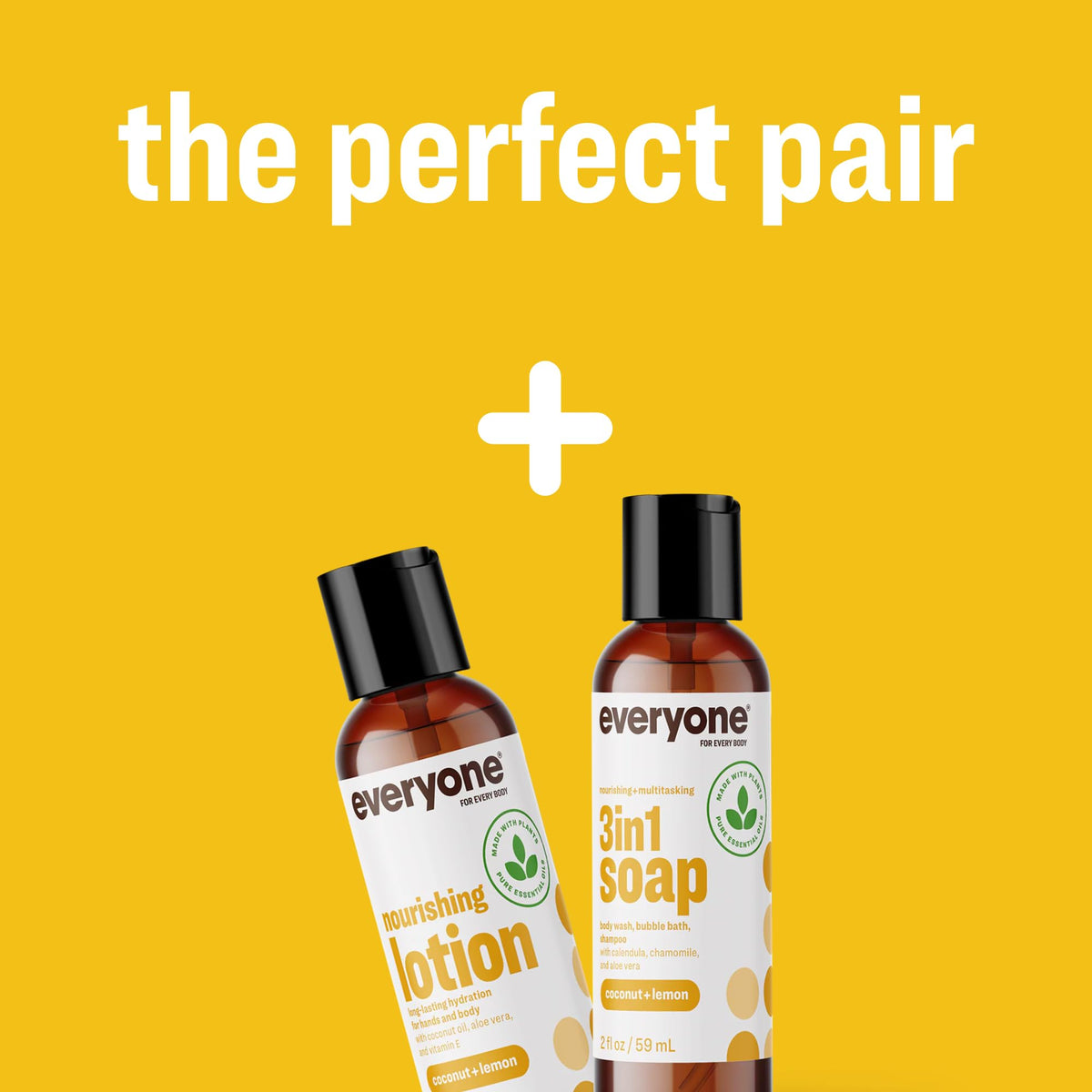 Everyone 3-in-1 Soap Body Wash, Bubble Bath, Shampoo, Travel Size, 2 Ounce (Pack of 1), Coconut and Lemon, made with Essential O