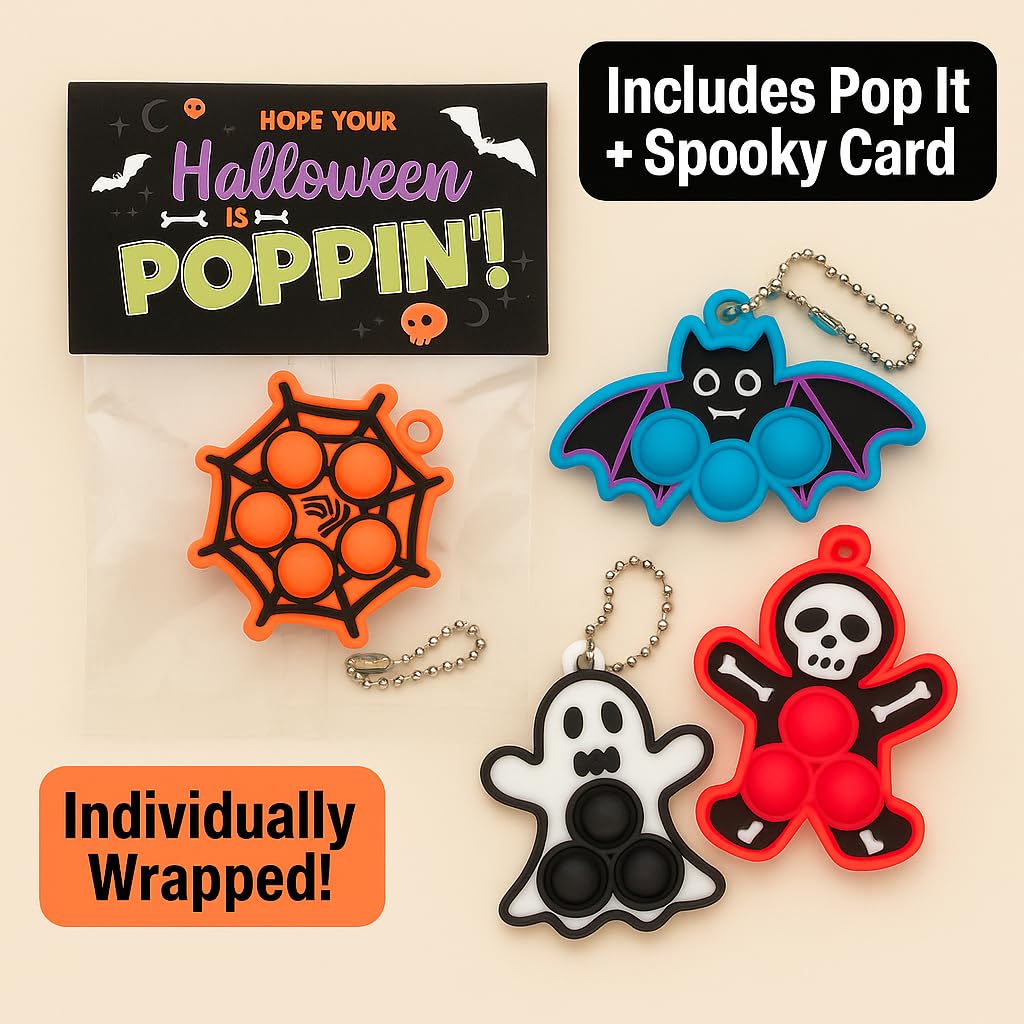 Funeta Halloween Party Favors for Kids – 30 Pack Pop It Fidget Toys Bulk, Fun Spooky Designs, Non-Candy Teal Pumpkin Treats, Trick-or-Treat Handouts, Classroom Goodie Bag Fillers
