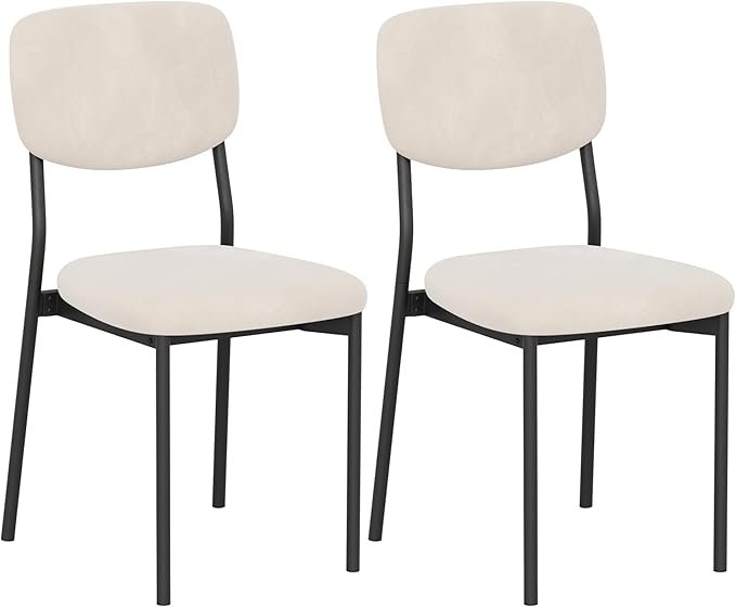 Einhomn Upholstered Dining Chairs Set of 2, Stackable Modern Dining Room Chairs, Kitchen Chairs w/Soft Velvet Backrest & Sturdy Metal Legs for Restaurant, Living Room, Cream Beige
