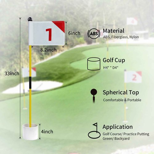 KOFULL Golf Putting Green Flag and Hole Cup for Yard Practice Set, Golf Flag Hole Cup Set, Portable 2-Section Fiberglass Golf Pin Flagstick, Gifts for Golfer