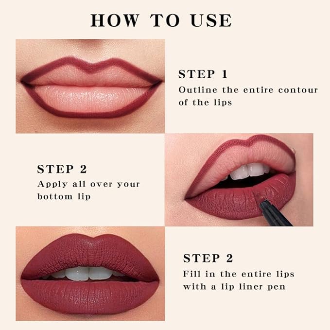 Kaely 3Pcs Pink Rose Pink Orchid Longwear Liquid Lip Liner Waterproof, 24 Hour Long Lasting Lip Liner Stain Marker Pen, 2-in-1 Matte Semi Permanent Lipliner & Lipstick, 02+04+08