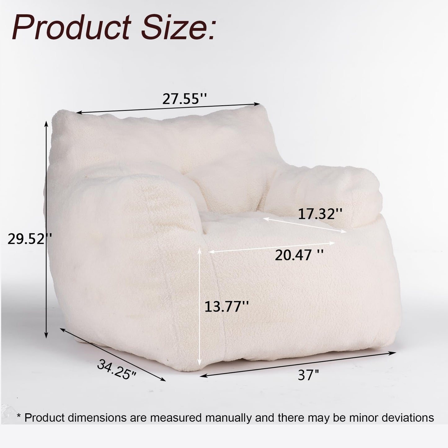 Recaceik Bean Bag Chairs, Tufted Soft Stuffed with Filler, Fluffy and Lazy Sofa, Imperial Lounger Giant Chair for Bedroom, Living Room, White