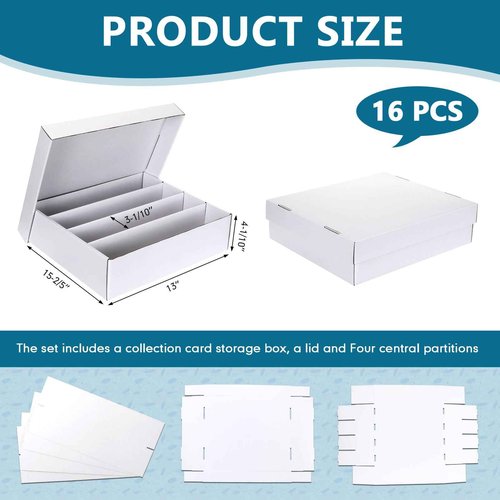 Seajan 16 Pcs 3200 Count Trading Card Storage Box Sports Card Storage Boxes Bulk for Basketball Gaming Cardboard Collecting(White)
