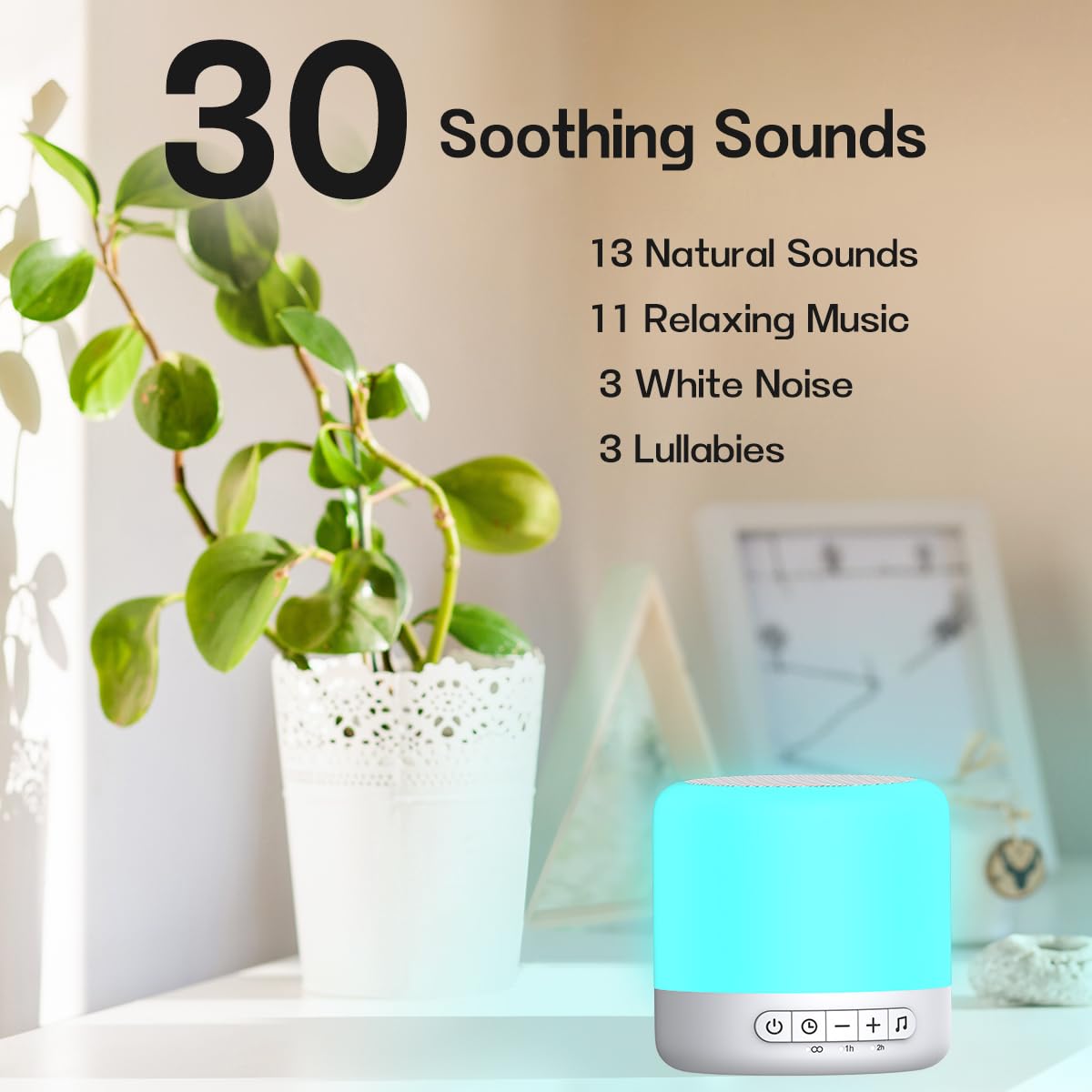 Easysleep White Noise Sound Machine with 30 Soothing Sounds 12 Night Light 32 Volume 3 Timers Portable Sleep Sound Machine for Office Travel Noise Canceling Lullaby & Rain Sound for Baby, Adults