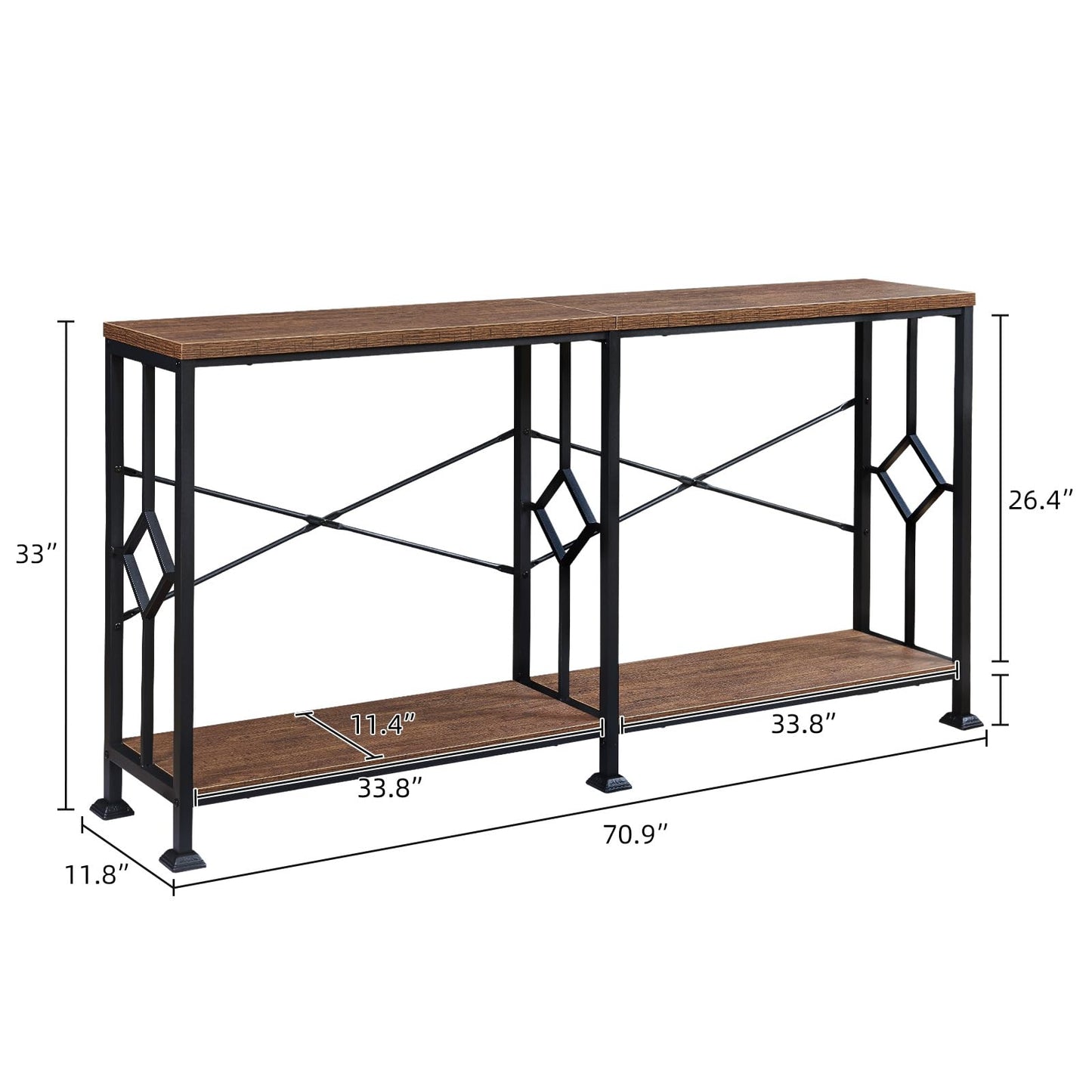 HOMISSUE Long Entryway Console Table, 70.9" Industrial Narrow Sofa Tables Behind Couch with 2 Tier Storage Shelf for Hallway, Living Room, Rustic Brown