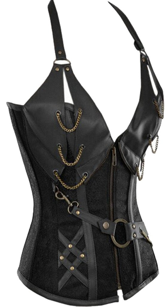 Alivila.Y Fashion Womens Steel Boned Retro Goth Steampunk Corset 908-Black-S