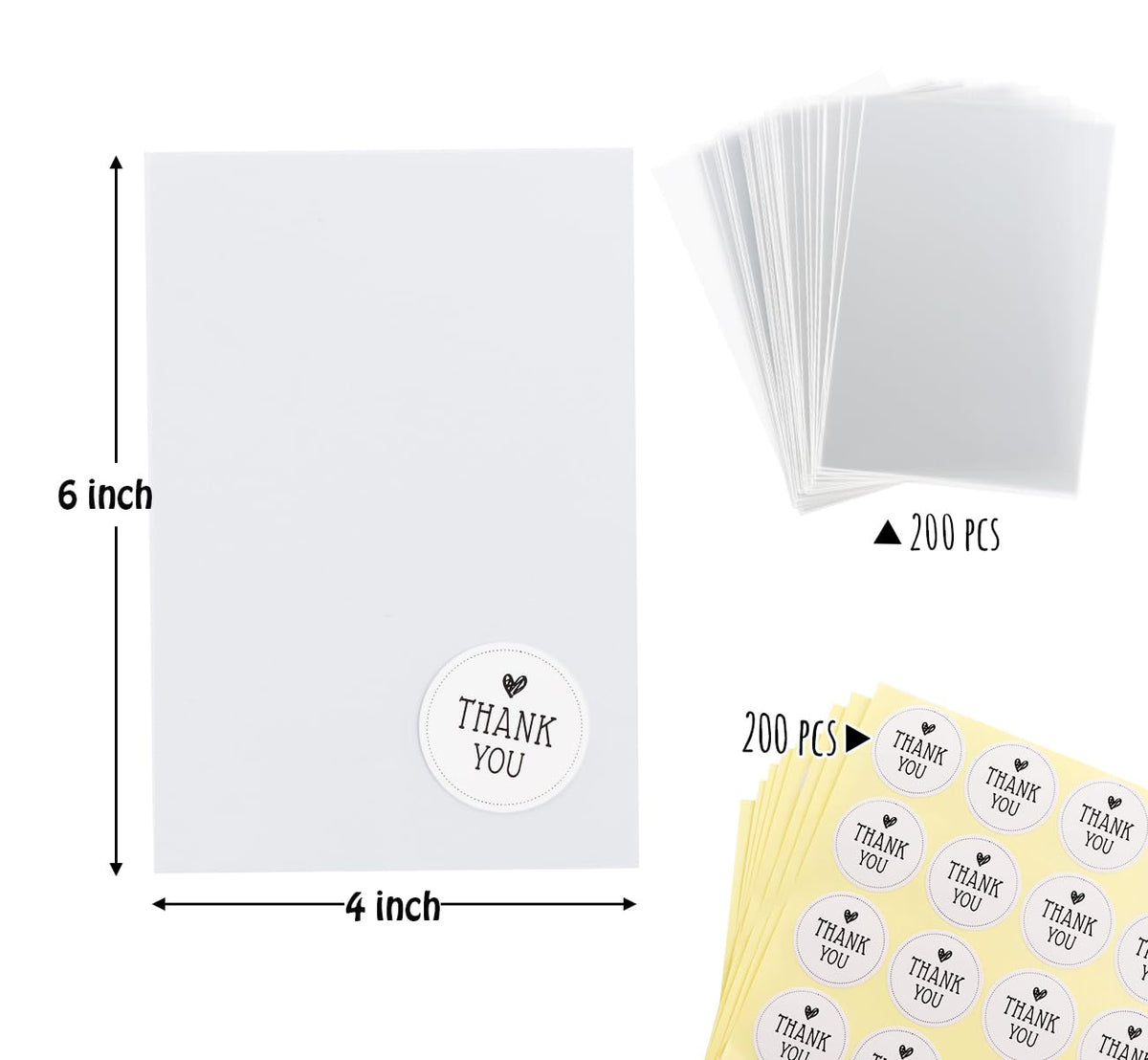 ilauke 200Pcs Cookie bags, Self Sealing Cellophane Bags 4x6 Candy Treat Bags with Thank you Stick, Cookie Packaging for Birthday Wedding Sleeves Lollipop Sticks Chocolate
