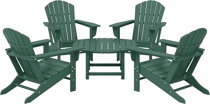 Costaelm Patio Conversation Set, Outdoor Chairs Set of 5 Balcony Firepit Furniture Outdoor Adirondack Round Table and Chair Backyard Furniture Set for Lawn Porch Pool Garden, Dark Green