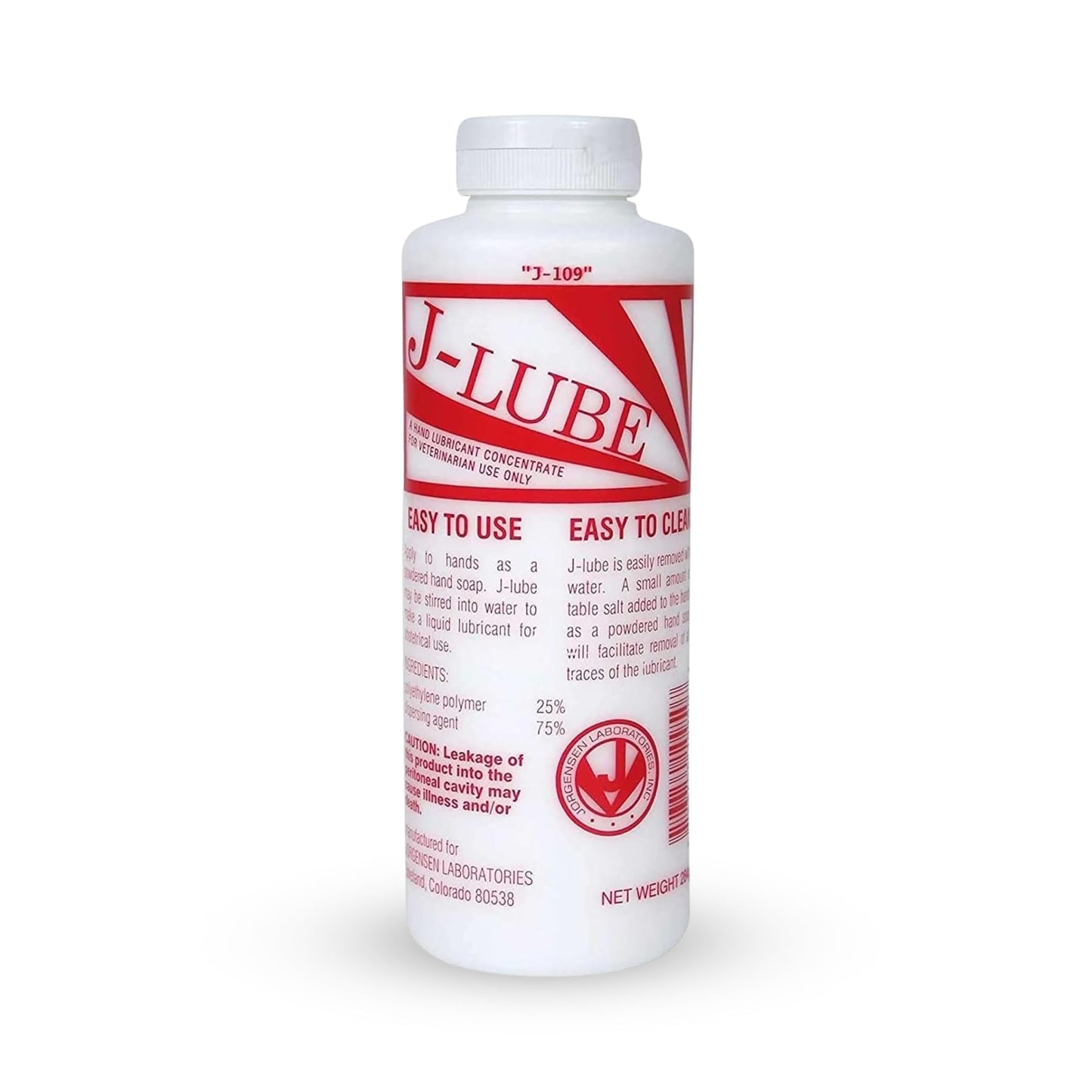 JorVet J-Lube Powder Lubricant | Easy-Mix Formula, Non-Irritating & Mess-Free | 10oz Bottle Makes 6-8 Gallons | Trusted for Veterinary & Obstetrical Use | Safe, Smooth & Easy to Clean | Red White