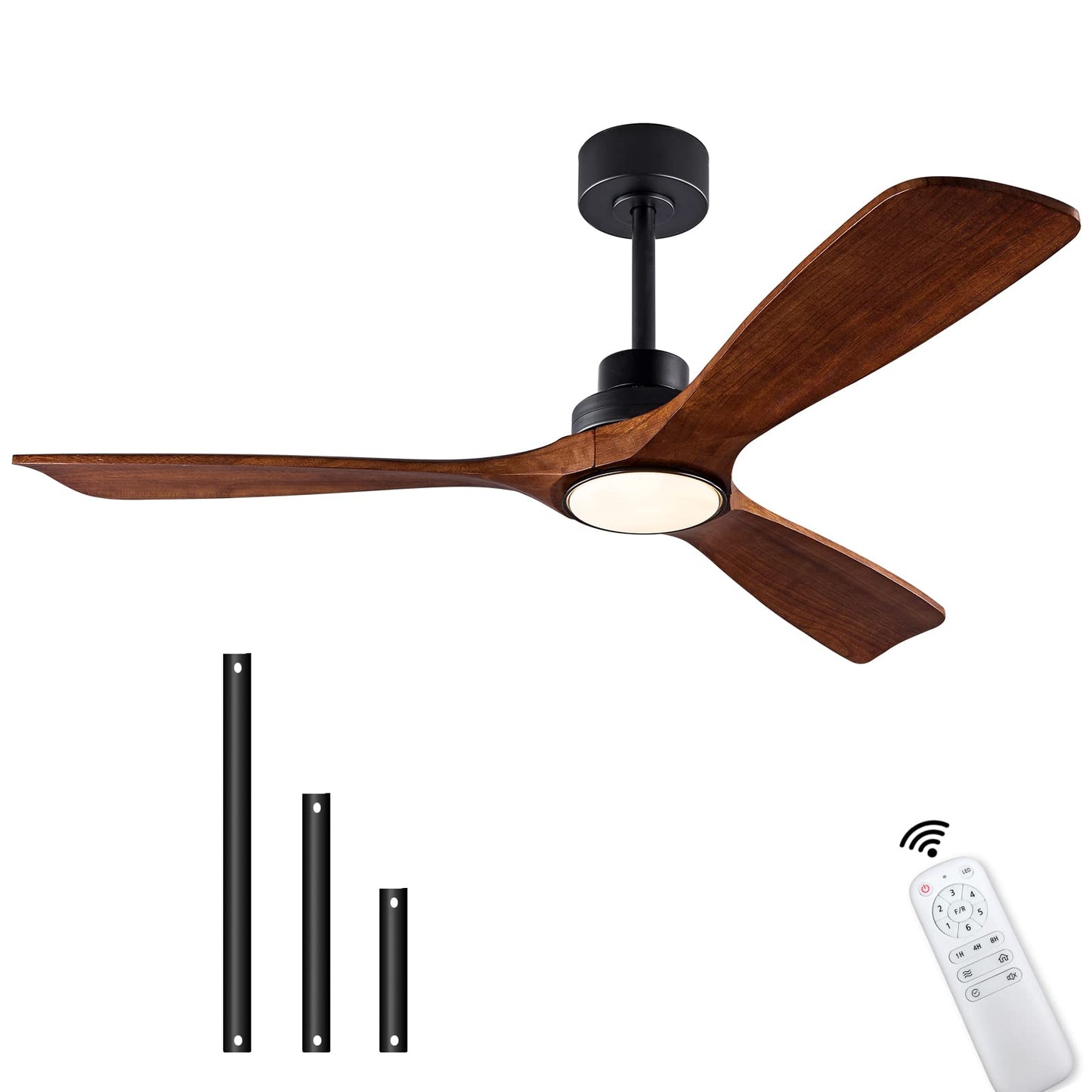QUTWOB 52" Wood Ceiling Fan with Lights Remote Control,Quiet DC Motor 3 Blade Ceiling Fans for Patio Living Room, Bedroom, Office,Indoor Outdoor(Black+Dark Walnut)