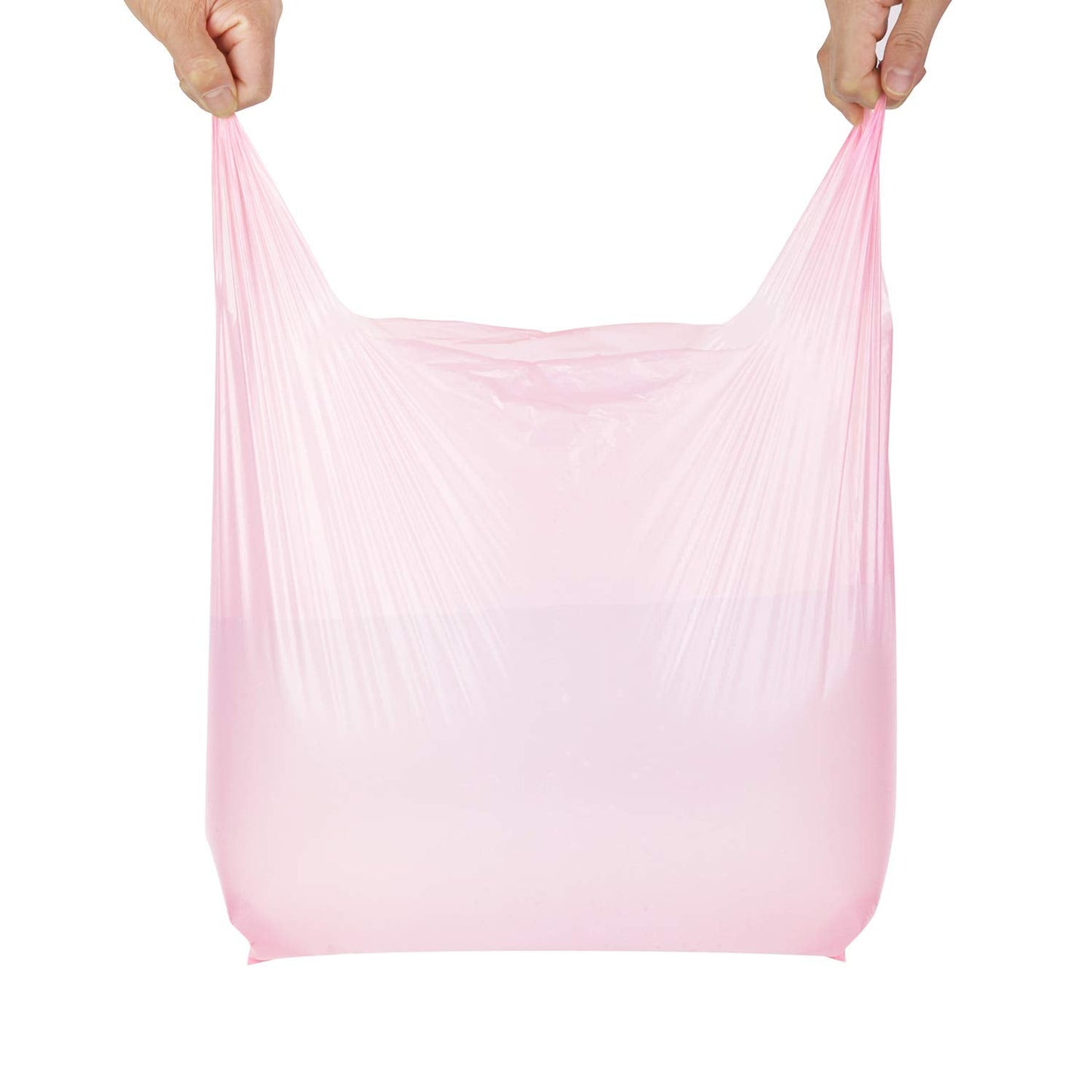 LazyMe T Shirt Bags, Pink Plastic Bags with Handles for Grocery and Retail, Bolsas De Plastico Para Negocio, 12x20 Inches (50 pcs)