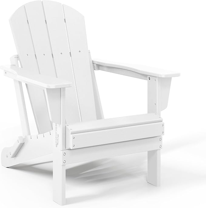 Costaelm Patio Conversation Set, 5 Piece Balcony Furniture, Small Patio Firepit Furniture Outdoor Adirondack Square Coffee Table and Chair for Backyard Lawn Porch Pool Garden, White