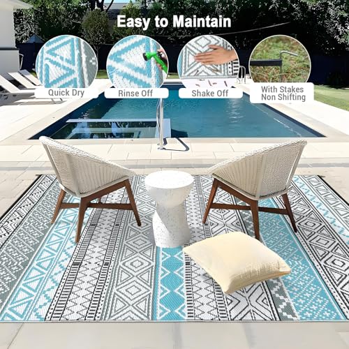 GarveeLife Outdoor Patio Rug 9x18 Waterproof Plastic Straw Rug, Reversible UV Resistant Foldable Camping Carpet Portable M...
