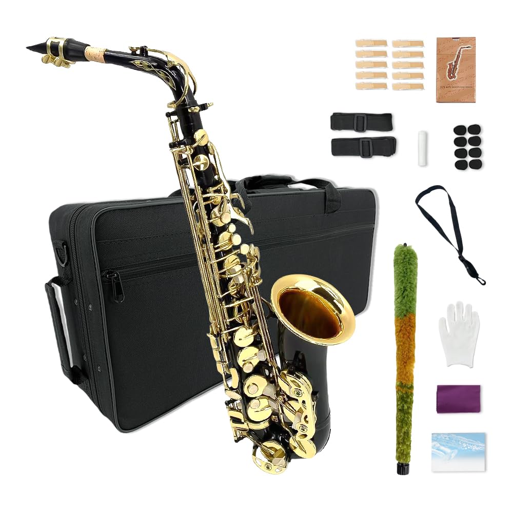 WUQIMUSC Alto Saxophone Eb for Beginners - Complete Saxophone Kit with Hard Case, Mouthpiece, Neck Strap, Reeds, Cleaning Kit -