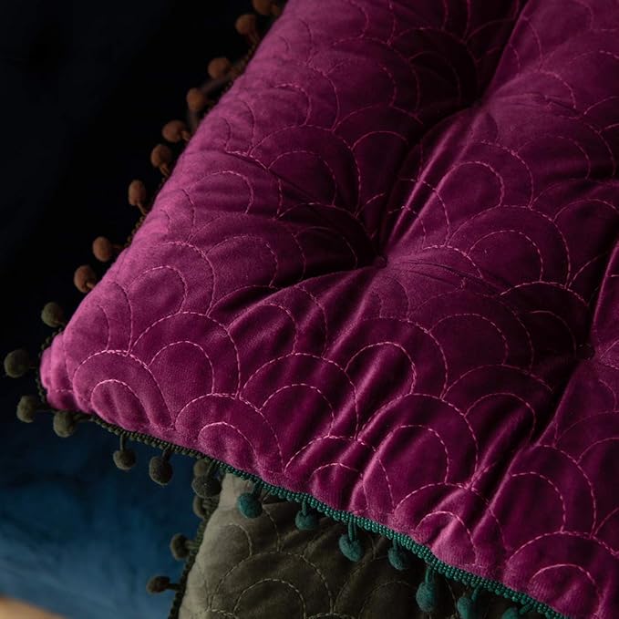 vctops Velvet Soft Square Chair Pad with Ties Cute Gradient Pom Pom Indoor Dining Chairs Cushion (Purple, 16" x 16")
