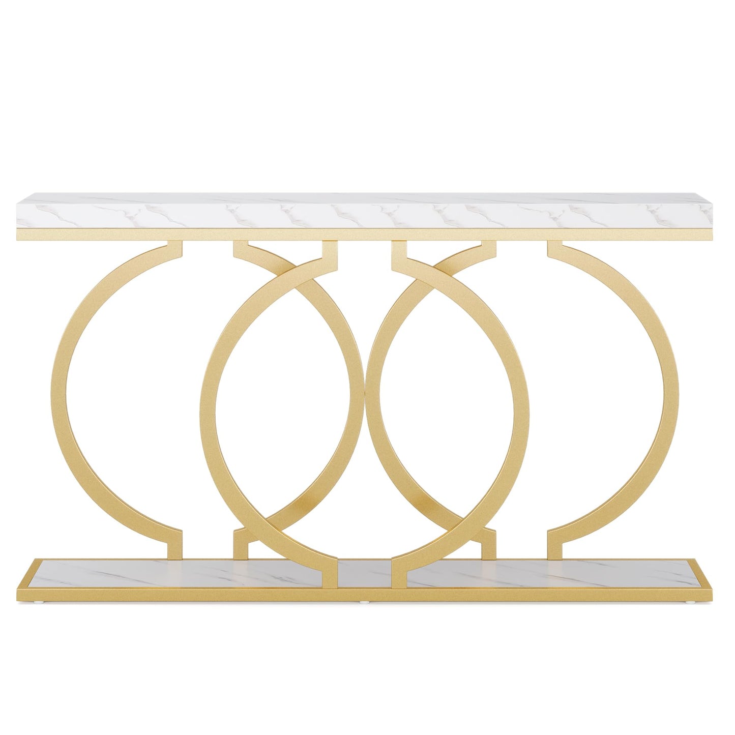 Tribesigns Gold Console Table, 55 inch Modern Entryway Table with Geometric Metal Frame, Faux Marble Narrow Long Sofa Table for Living Room, Entrance, Hallway, White and Gold