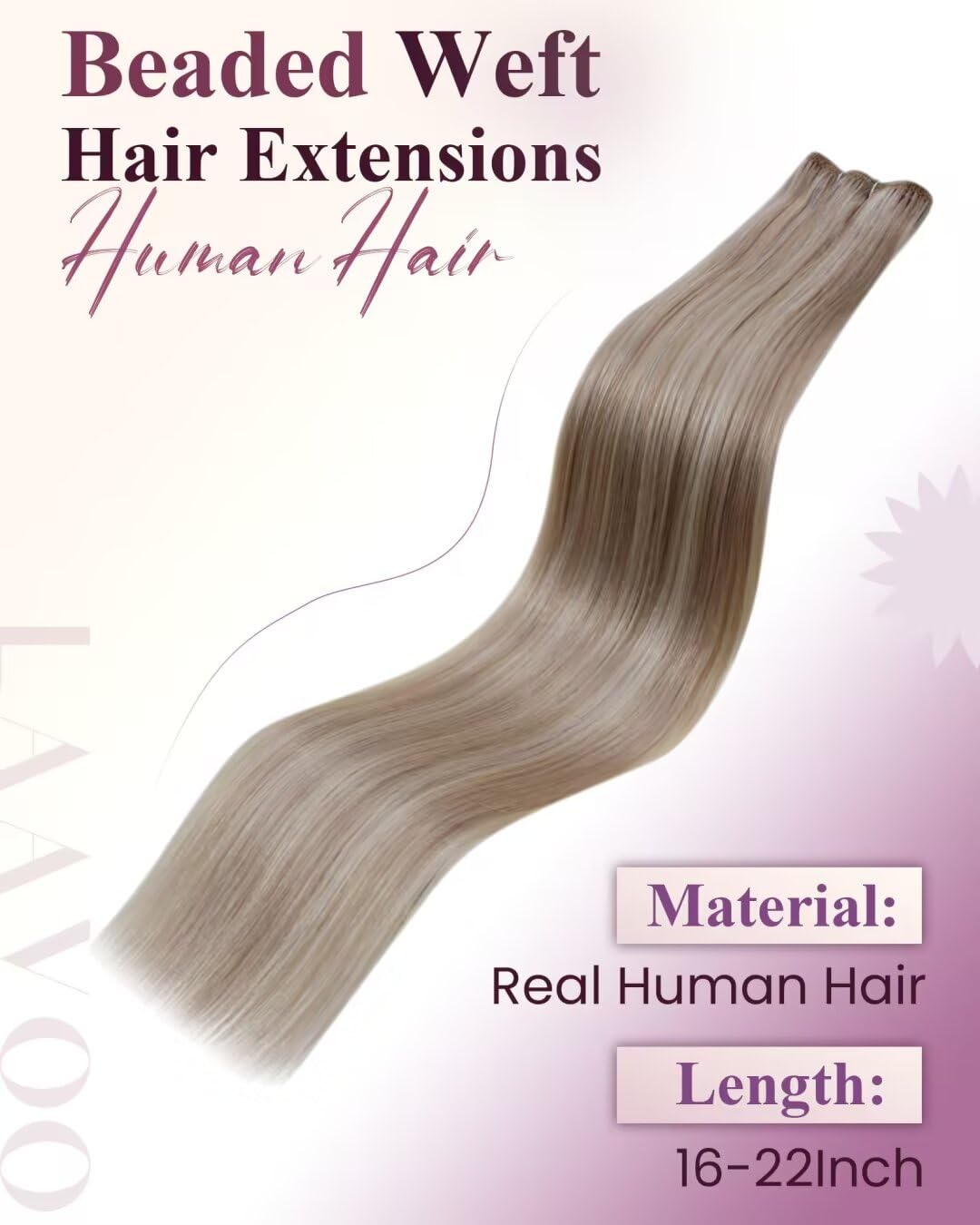 LaaVoo Hair Beaded Weft Hair Extensions Real Human Hair Beaded Weft Hair Extensions Human Hair Blonde Highlighted 16inch 50g