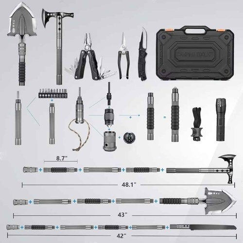 HUZSV Survival Shovel Multitool with Axe 28 in 1 Unbreakable Tactical Shovel kit Compact Camping Shovel for Outdoor Caming Hiking Backpacking Emergency