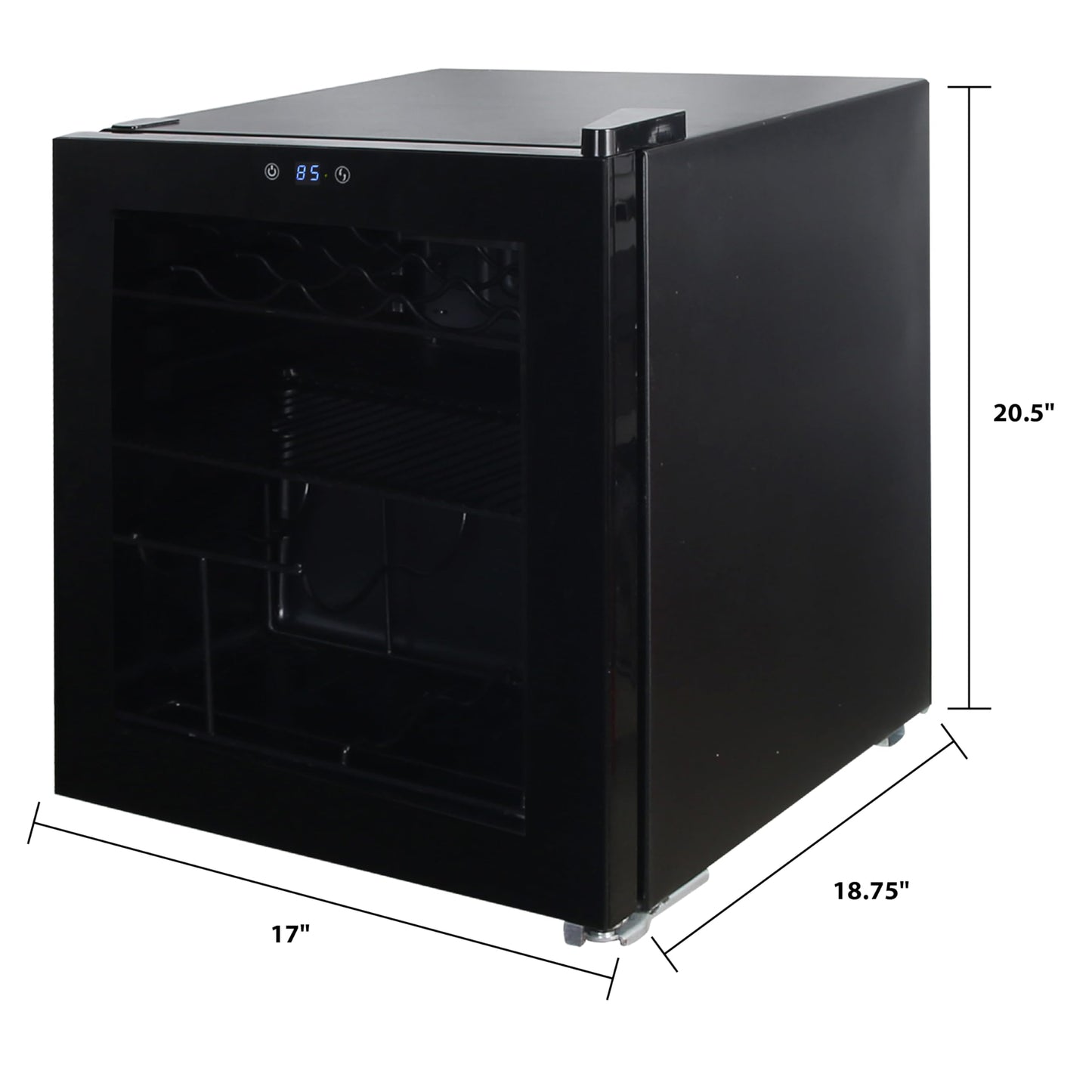 Avanti Beverage Refrigerator and Wine Cooler with 15 Bottle/60 Can Capacity, Glass Door, 17-Inch Wide Freestanding, Adjustable Thermostat Control, 1.6-Cubic Feet, Black