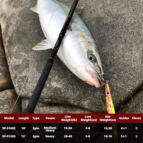 Fiblink Surf Spinning Fishing Rod 2 Piece Carbon Fiber Portable Travel Spinning Rod (10-Feet & 12-Feet)