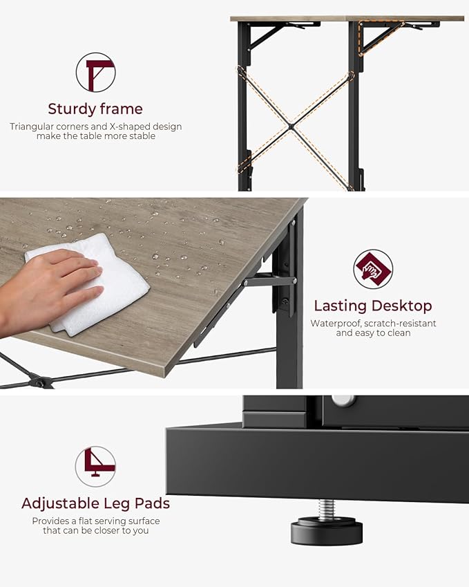 Vantic 31.5" Folding Desk, Foldable TV Tray Table for Eating on Couch, Extra Large TV Dinner Trays, Portable Fold Computer Writing Desk Table for Home Office, Greige