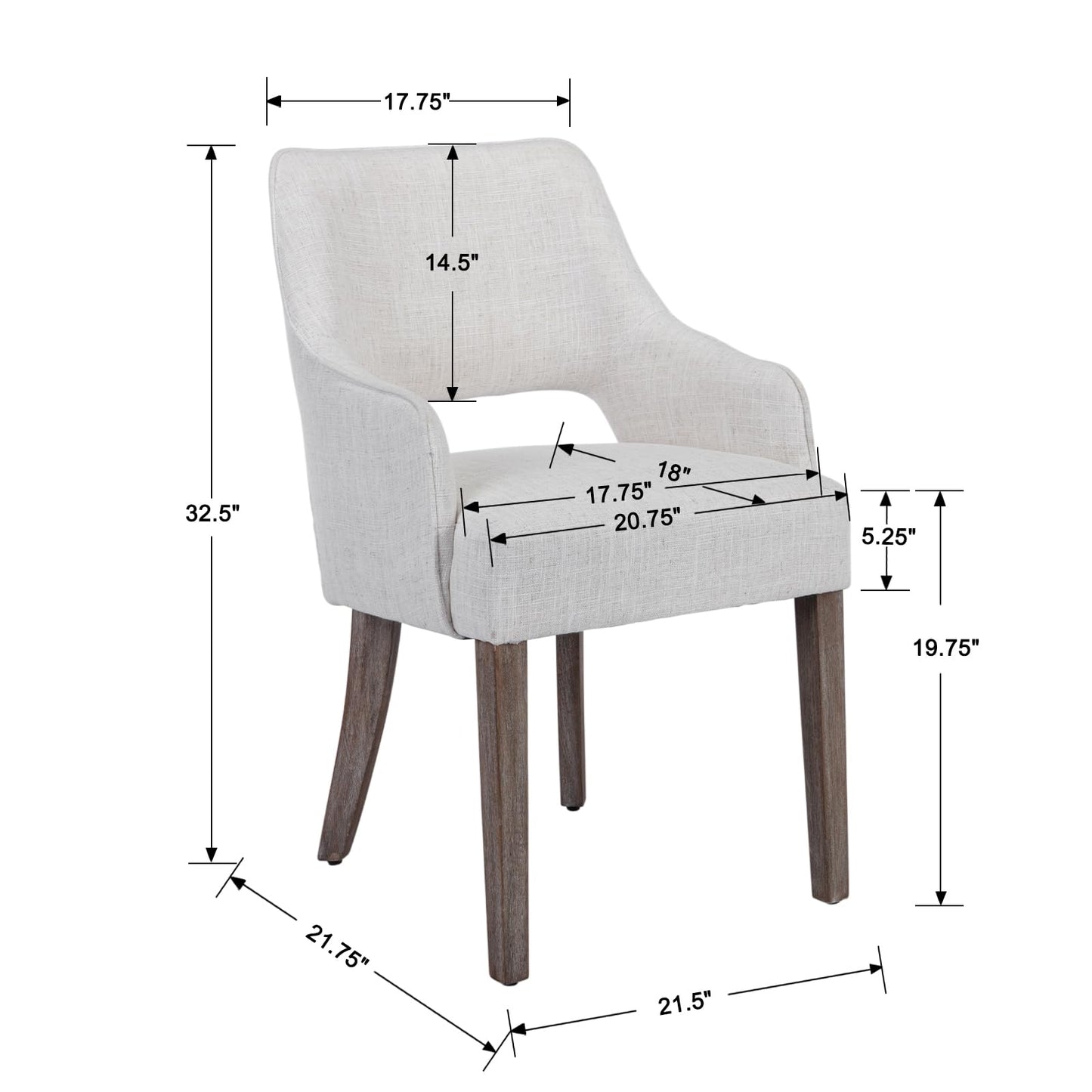 Kmax Linen Fabric Dining Chairs Set of 4 Upholstered Side Chairs Farmhouse Accent Chairs with Open Back Wood Legs for Dining Room Guest Room Restaurant, Cream(Wider Seats)
