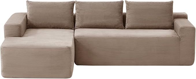 97" Cloud Sectional Couch,Modern Modular Sectional Sofa with Deep Seat,Corduroy Boneless Couches with L-Shape Chaise for Living Room Bedroom,No Assembly Required (Camel, 97" Left Facing Chaise)