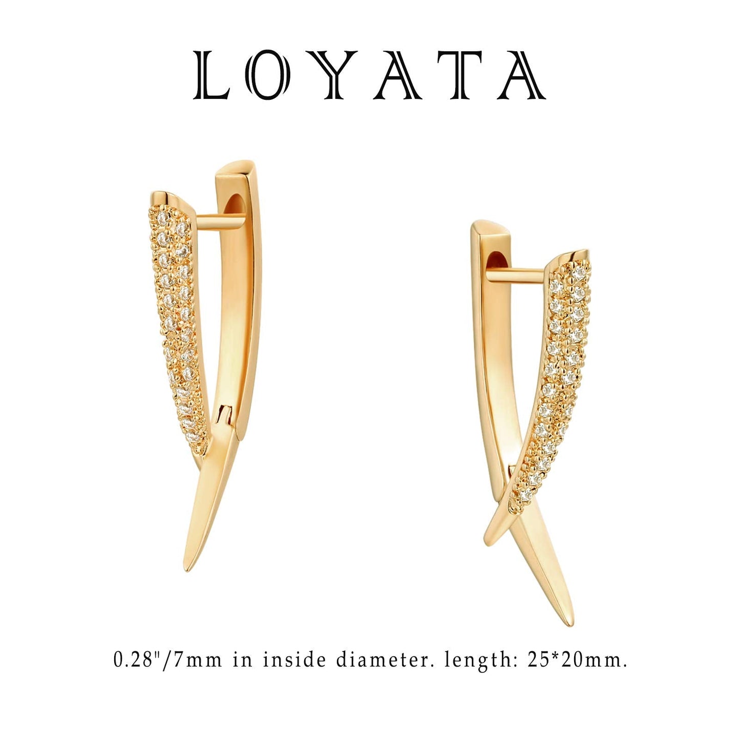 LOYATA Huggie Hoop Earrings Gold Crossover Bar Curved Diamond Cubic Zirconia 14K Gold Plated Dainty Small Simple Hypoallergenic