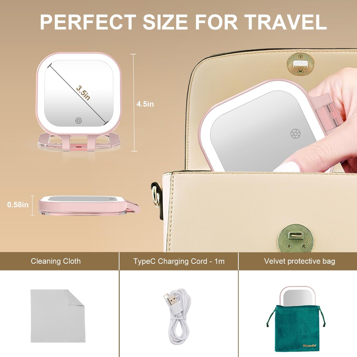Mocado Compact Travel Makeup Mirror, 1X/10X Magnifying Mirror with Light, Double Sides Compact Mirror with 3 Color Light, Dimmab