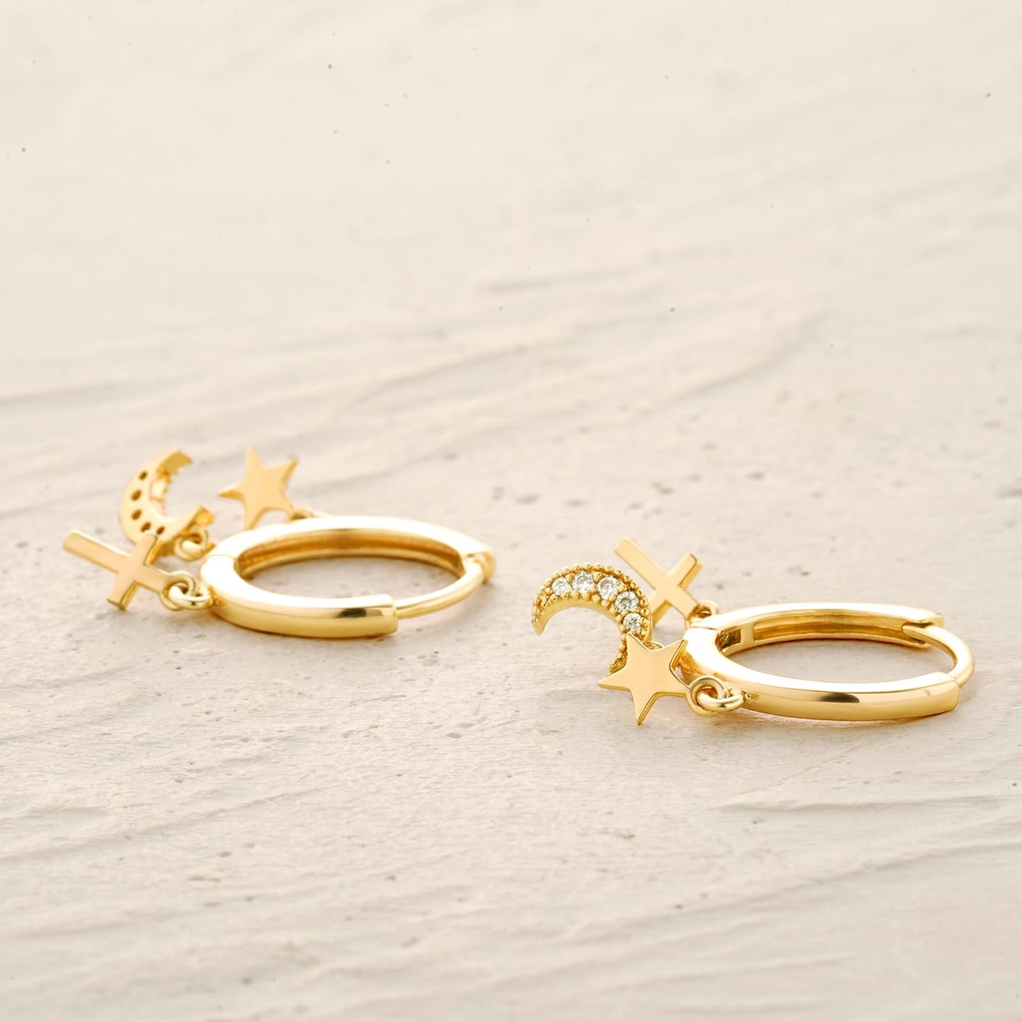 MYEARS Women Earrings Gold Huggie Hoop Dangle Moon Star Cross Tassel Cubic Zirconia 14K Small Simple Hypoallergenic Everyday Jew