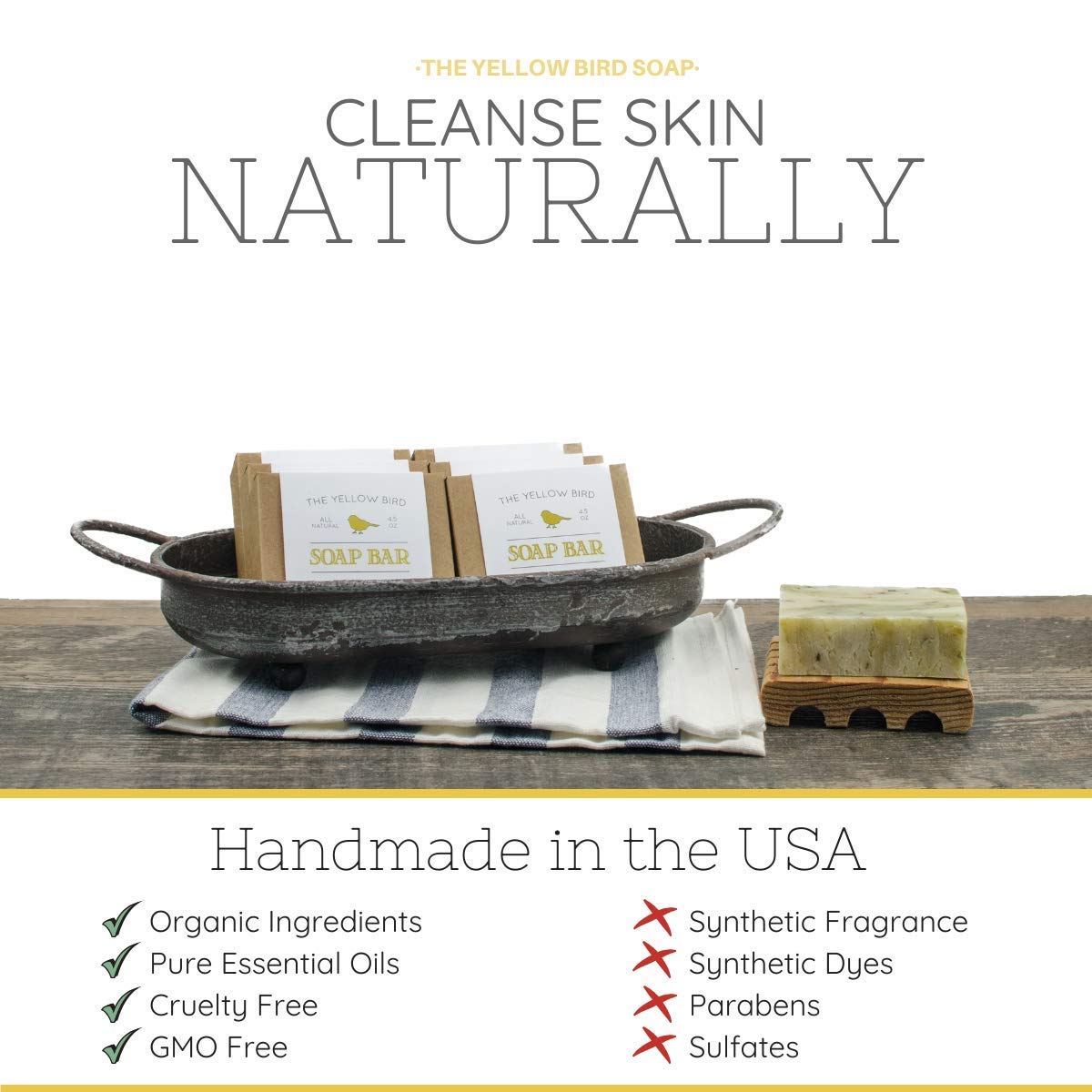 The Yellow Bird Peppermint Tea Tree Soap Bar. Made In USA with All Natural & Organic Ingredients. Pure Essential Oils. Sensitive